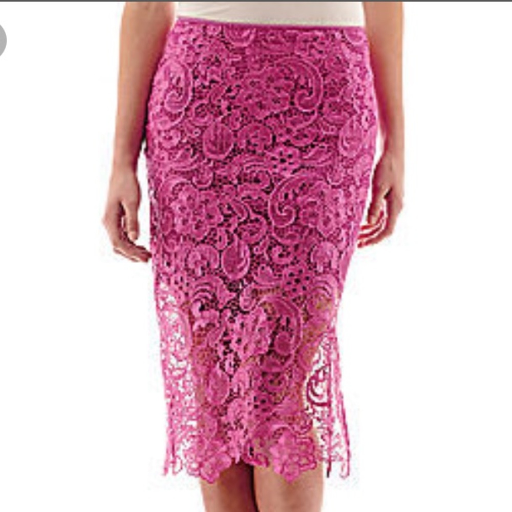 ❤️Bisou Bisou Bright Pink Lace Pencil Skirt